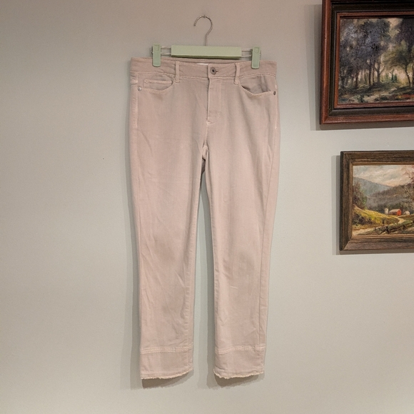J.Jill Denim Authentic Fit Cropped Pants Women's 4 Frayed Hem Beige - Picture 1 of 12